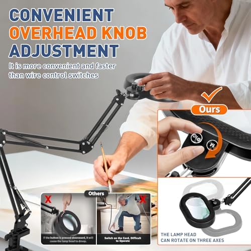KIRKAS Magnifying Glass with Light 3-axis Rotation, 35in Long Arm 12X
