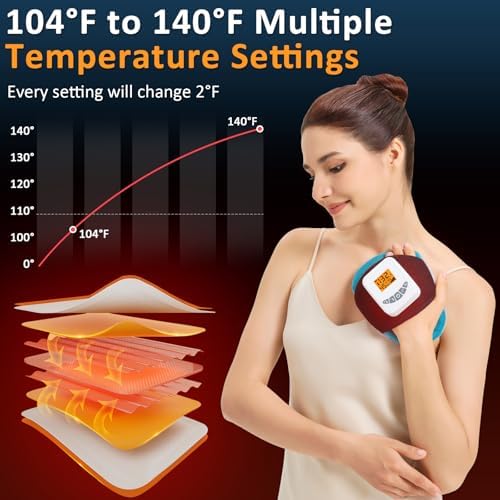 Cordless Multi Purpose Heating Pad with Massage for Muscle Joint Pain Relief, 5000mAh Battery Portable Handheld Heated Massager Pad for Neck, Face, Wrist, Hand(104℉-140℉)