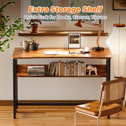 Huuger Folding Desk with Storage Shelf, 39.3 Inch Foldable Computer Table