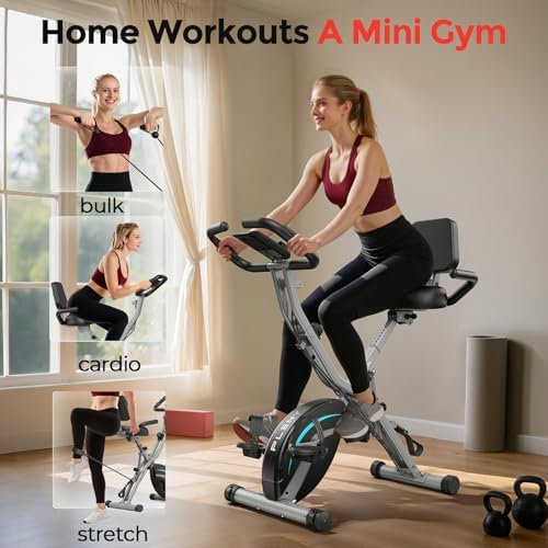 PLENY Folding Exercise Bike, 5 IN 1 Indoor Stationary Bikes for Home