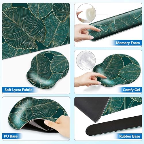 Desk Mat Set Keyboard and Mouse Pad with Wrist Rest Support