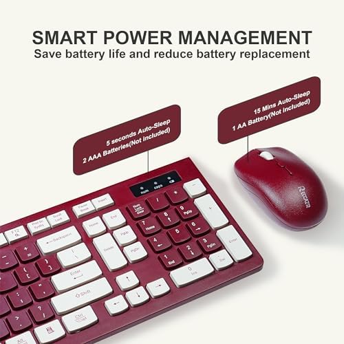 Wireless Keyboard and Mouse Combo Silent for Office and Home(Wine red-A)