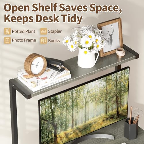 ALISENED 2 Tiers Small Computer Desk for Small Space, Compact Laptop Table Workstation with Keyboard Tray