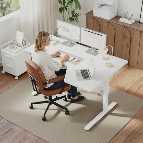 Klicelor L Shaped Standing Desk 63 x 35.4 Inch, Electric Height Adjustable Corner Desk for Home Office Workstation, Ergonomic Sit Stand Computer Table with Memory Controller, White