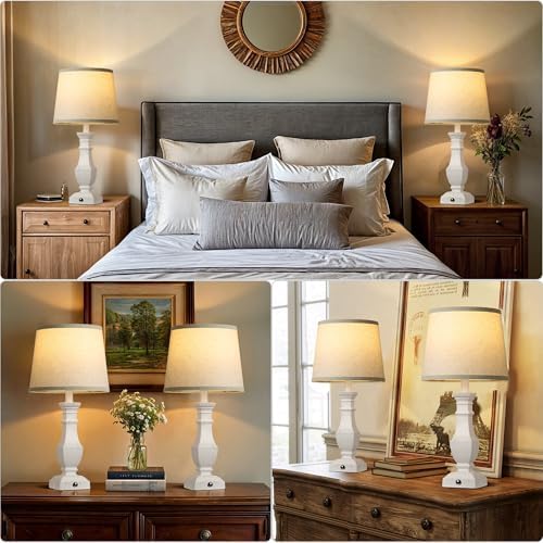 ROTTOGOON Dimmable Table Lamps Set of 2, Rustic Farmhouse Table Lamps for Living Room Bedroom, Bedside Desk Lamps for end Tables, Touch Lamps for nightstand, 9W Bulbs Included, 22", White
