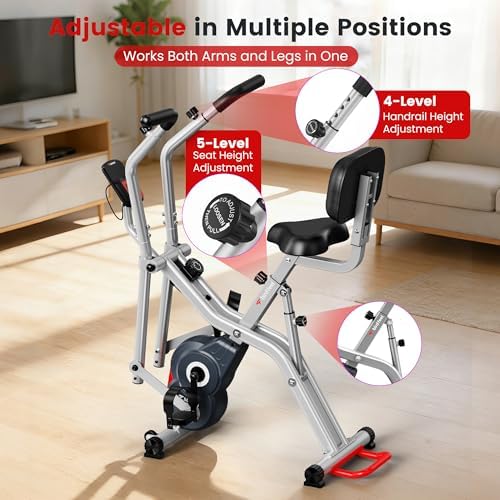 Foldable Elliptical Exercise Bike, 8-Level Magnetic Stationary Bike Home