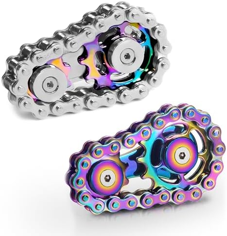 Metal Fidget Spinner Toys for Teens Boys Adults Bike Chain Roller Gadgets ADHD Figette Anxiety Stress Relief Items Quiet Figet Desk Offices EDC Men Easter Basket Stuffer - Rainbow+Color