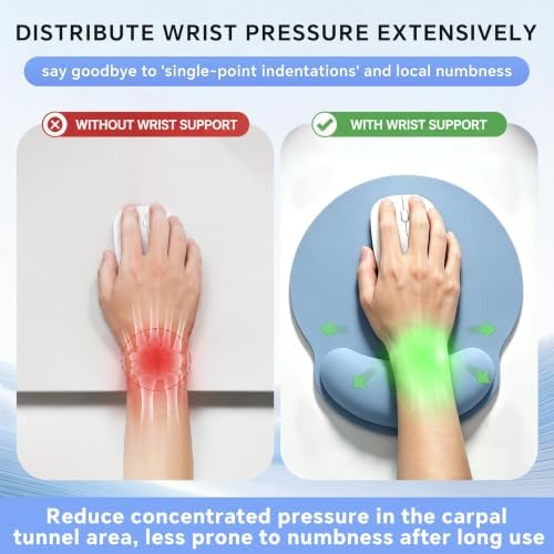 Ergonomic Mouse Pad with Wrist Rest, Lycra Surface, Blue