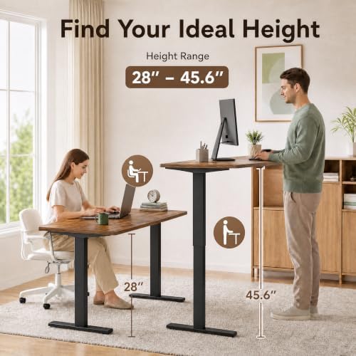 Grandder 55x32 Extra-Deep Electric Standing Desk, Wide Desktop Fits 49" Ultrawide Monitor+Dual Screens, 176 lbs Capacity, 2 Memory Presets, Computer Desk for Home Office & Gaming, Rustic Brown