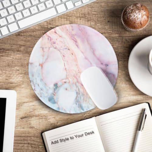 ITNRSIIET Marble Round Mouse Pad Pink Marble Customized Premium-Textured Washable Desktop Protection Mouse Mat with Non-Slip Rubber Base 7.87×7.87×0.12 inches, Pink Marble