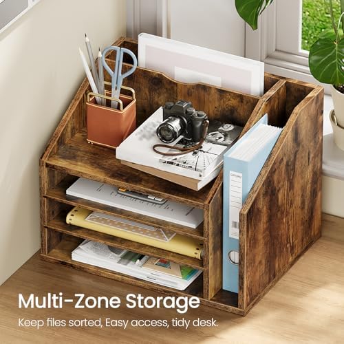 CHOEZON Wooden Desk Organizer with Adjustable Partitions, Rustic Brown