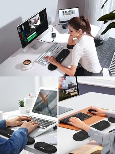 Ergonomic Wrist Rest, Full-Size Keyboard & Mouse Wrist Support Pad, Black