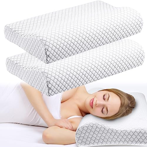 FairySandy 2 Pack Memory Foam Pillow Neck Support Orthopedic Sleeping Pillow Ergonomic for Shoulder Pain Side Back Stomach (Rhombus Lattice)