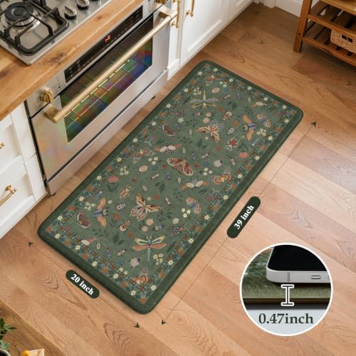 LEEVAN Anti Fatigue Kitchen Mats Non-Slip, Botanical Cushioned Kitchen Rugs