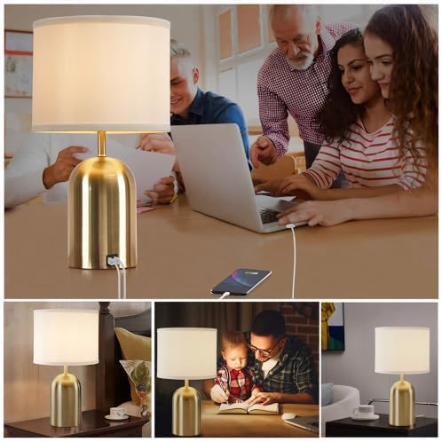 GyroVu Touch Control Table Lamps Set of 2, Gold Bedside Lamps for Bedroom
