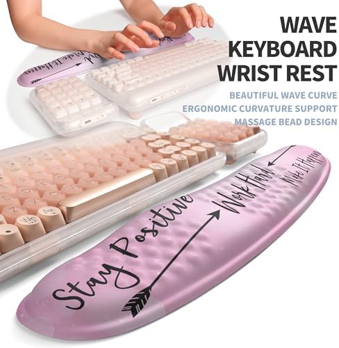 2-in-1 Ergonomic Set, Wave Keyboard Wrist Rest and Massage Slope Mouse Pad Wrist Support, Rebound Memory Foam for Relieve Carpal Tunnel Syndrome and Wrist Pain (Stay Positive)