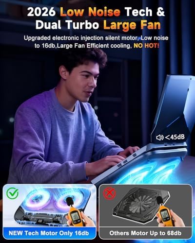 Upgraded Laptop Cooling Pad with Dual TEC Coolers & 2 Quiet Fans-RGB Laptop Cooler for 12-21in Laptops, Gaming Laptop Fan Cooling Pad Stand with Phone Holder, 100-Speed & 5-Height Adjustable, USB Port
