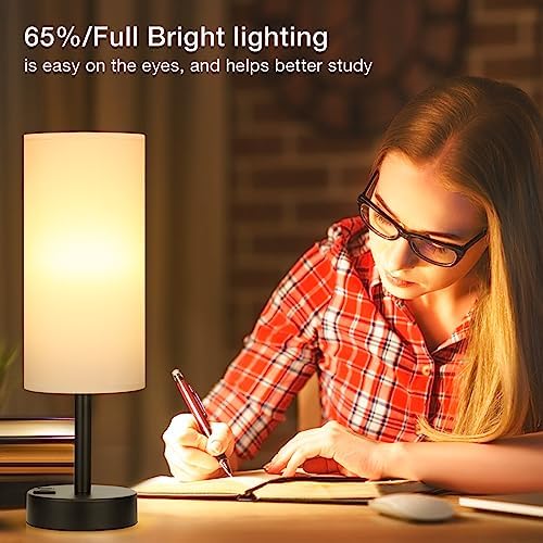 White Touch Table Lamp for Bedroom - Dimmable Bedside Desk Lamp for Kid