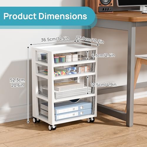 Vtopmart 4-Tier Plastic Drawer Storage Rolling Cart with Wheels