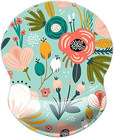 Mouse Pad with Wrist Support, Non Slip Mousepad Wrist Rest for Office, Computer, Laptop & Mac-Comfortable & Lightweight Ergonomic Support Mouse Mat(Wrist-Green Floral)