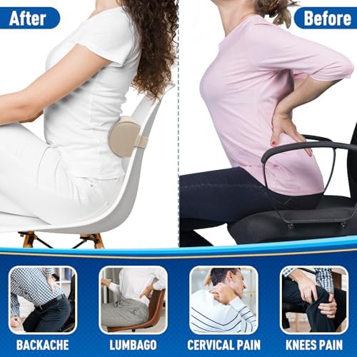 CushZone Lumbar Roll Support Pillow, Memory Foam Back Cushion, Khaki