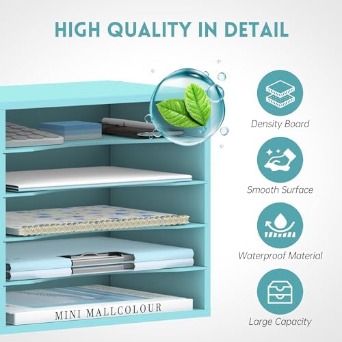5 Tier Wood Desk Organizer, Mail Sorter and Paper Organizer for Desk, Blue