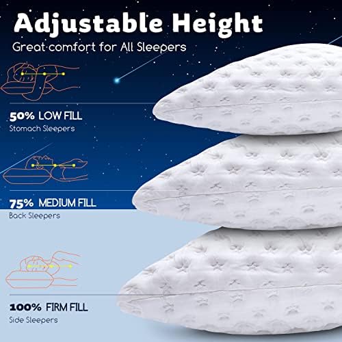 KUCEY Cooling Side Sleeper Pillow for Neck and Shoulder Pain, Luxury Shredded Memory Foam Curved Bed Pillows for Sleeping Set of 2- Adjustable King Size- Washable Cover Crescent White