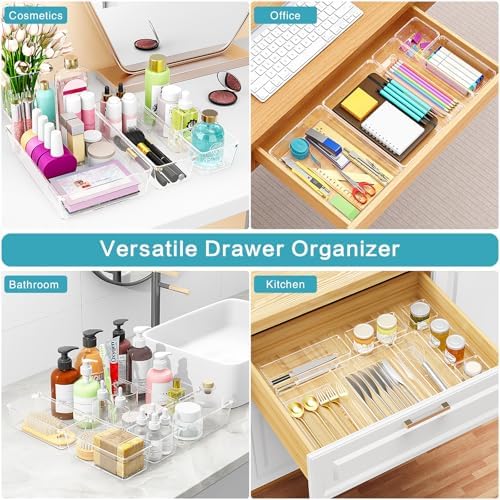 Manalete 12 Pcs Clear Plastic Drawer Organizer, Makeup & Vanity Organizer