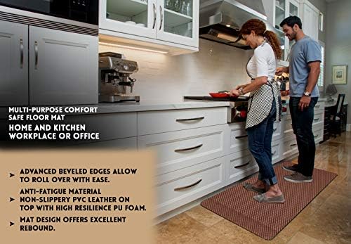 Large Anti Fatigue Mat, 24" x 70" - for Kitchen or Standing Desk - Safety Bedside Mat for Seniors – Promotes Joint Health, Knee Support – PVC Leather and Foam - Slip Resistant – KEEP IT GREEN