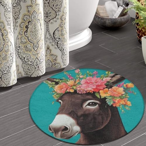 Home Decor Non Slip Kitchen Office Circle Rug, Machine Washable Modern Round Area Rug, Room Sofa Yoga Soft Round Carpet Donkey Animals, 60inch