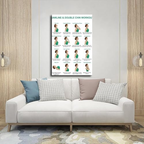 Jawline And Double Chin Exercises Face Exercises for Jaw And Neck Facial Muscle Workout Chin Neck Exercise Chart Canvas Poster Bedroom Decor Room Decor Frame 16x24inch
