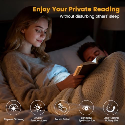 Book Light, Dimmable LED Reading Light 3 Color Flat Book Lamp for Reading, Rechargeable Page Light with Wooden Base and Scratch-Resistant Panel, Portable Gifts for Boys Girls Women Man (Wood)
