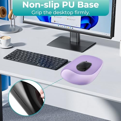 Mouse Pad with Wrist Rest Support, Ergonomic Mousepad with Comfortable Gel Cushion, Gaming Mouse Pad with Non-Slip PU Base, Relieve Pain Relief, for Home Office Computer Laptop, Purple