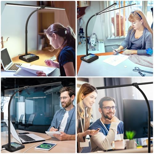 ShineTech LED Desk Lamp, 24W Double Head Desk Light with Wireless Charging