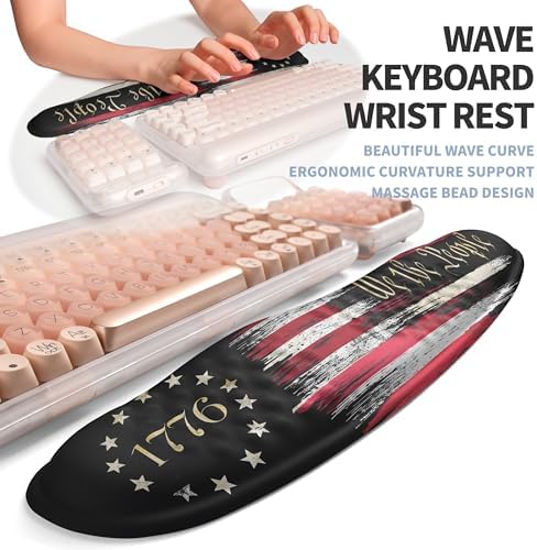 2-in-1 Ergonomic Set, Wave Keyboard Wrist Rest and Massage Slope Mouse Pad Wrist Support, Rebound Memory Foam for Relieve Carpal Tunnel Syndrome and Wrist Pain (Flag)