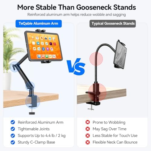 iPad Desk Mount Holder, Sturdy Aluminum Arm with C-Clamp for Desk & Bedside