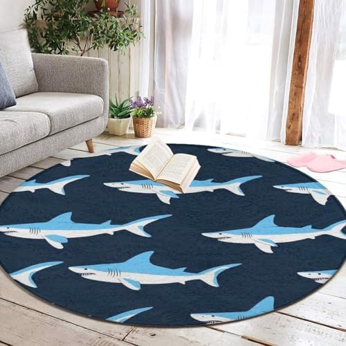 Circular Rugs Large Modern Round Area Rug Fashion Decor Mat for Home Office Blue Shark