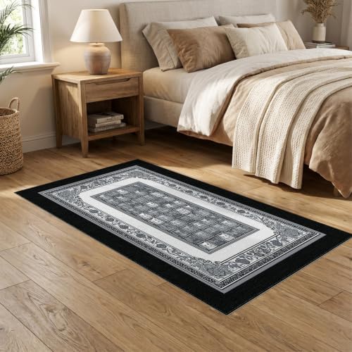 5'x7' Charcoal Gray Cat Motif with Vine Border Washable Area Rug