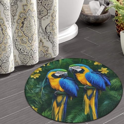 Large Round Area Rug Home Decor Modern Bathroom Rug Kitchen Office Circle Rug for Living Room Sofa Circle Cute Mat Parrots Art, 60inch
