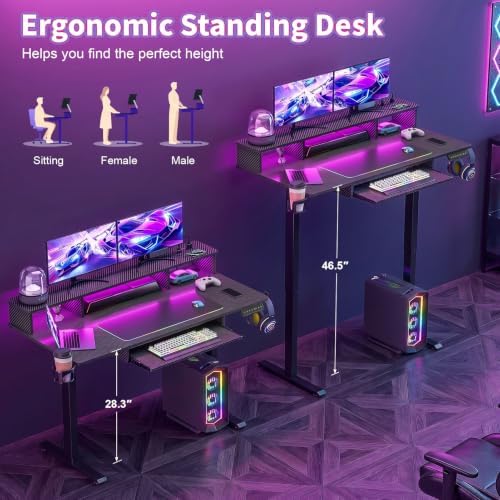 Electric Gaming Desk with Keyboard Tray,Monitor Stand,USB Charging Port