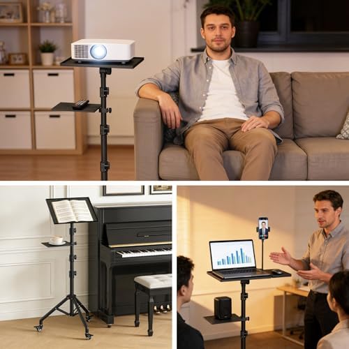 Facilife Projector Stand Tripod on Wheels, Adjustable Height 31-56 Inches, Laptop Tripod Stand Rolling, Heavy Duty Projector Tripod Metal Construction, Multifunctional for Office & Home (31-56 Inches)
