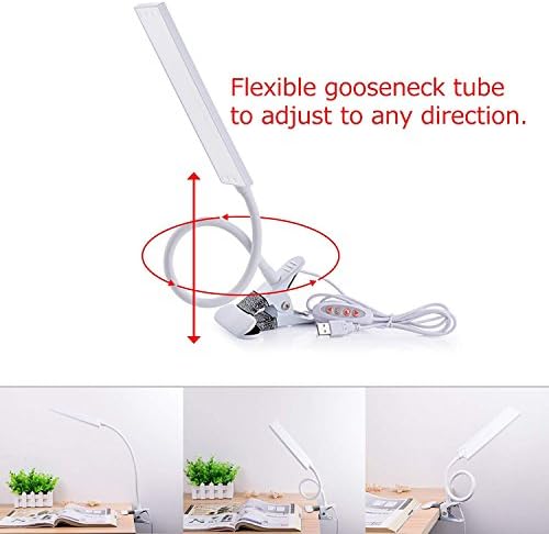 LED Desk Lamp Dimmable Eye-Caring Table Lamp Reading Light Office Light Adjustable 3 Color Modes,14 Brightness Levels, Gooseneck Flexible Clip-on Light for Studying, 5W-White