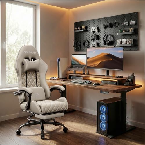 HLDIRECT Massage Recliner Gaming Chair with Footrest for Adults, Brown
