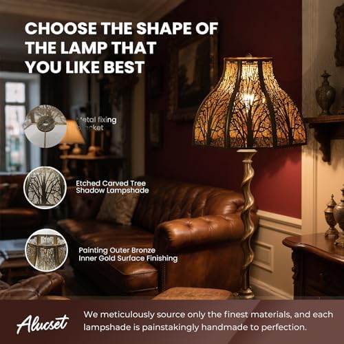 Etched Forest Large Metal Lampshade 5.32 X 13 X 9.5 Inch 8-Petal Lotus Shape Fits for Floor Lamp Table Lamp for Living Room Bedroom(Bronze Gold), Spider Fitter Lamp Shade
