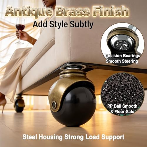 Zerobe 2" Ball Caster Wheels: Antique Brass Swivel Casters (8-Pack)