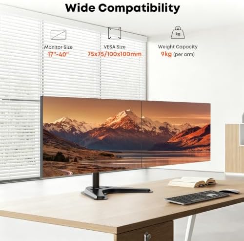 Dual Monitor Stand fits 17-40 inch, Free Standing Heavy Duty Monitor Mount