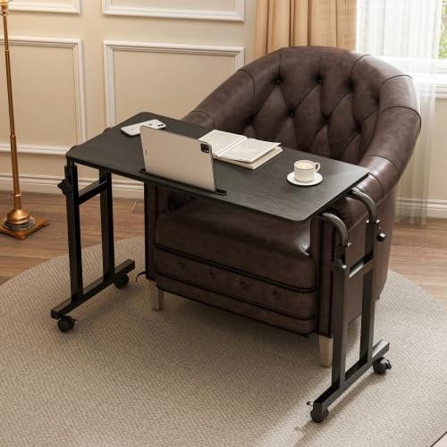 LINGMI Recliner Table, Overbed Table with Wheels Adjustable Height and Length Over Bed Desk, Hospital Heavy Duty Metal Leg Laptop Stand Tray