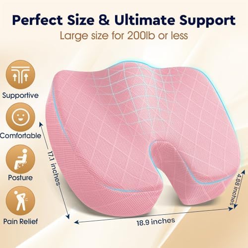 TushGuard Seat Cushion, Memory Foam Office Chair Cushion - Pink, XXX-Large