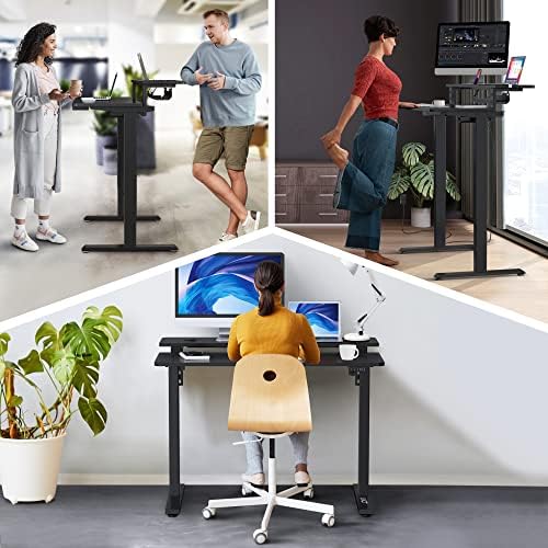 AVLT 47″ Electric Standing Desk with Dual-Tier Shelf & Tablet Holder Black