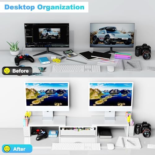 Spacrea Dual Monitor Stand Riser with Drawer and 2 Pen Holders